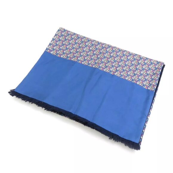 Auth HERMES Scarf Shawl Blue/Navy/Multicolor Silk/Angola - e60079a